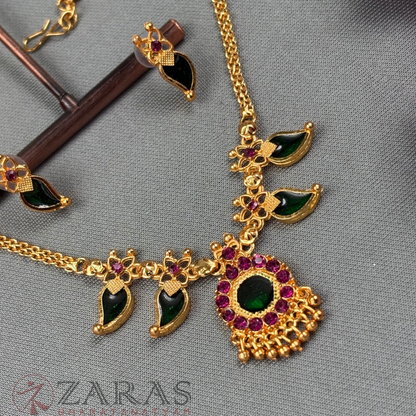 Bharatanatyam Dance Jewellery Necklace - Round Manga Enamel PS Beads with Kammal image 1