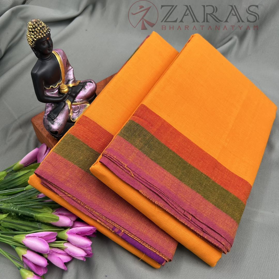 Bharatanatyam Dance Practice Saree - M Yellow with pink Triple Border image 1