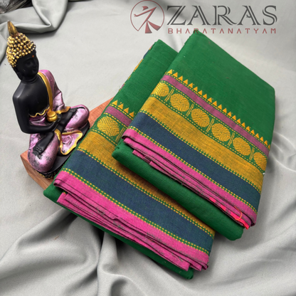 Bharatanatyam Dance Practice Saree - Green with Pink Temple Coin Border image 2