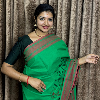 Bharatanatyam Dance Practice Saree - Green With Red Plain Border image 0