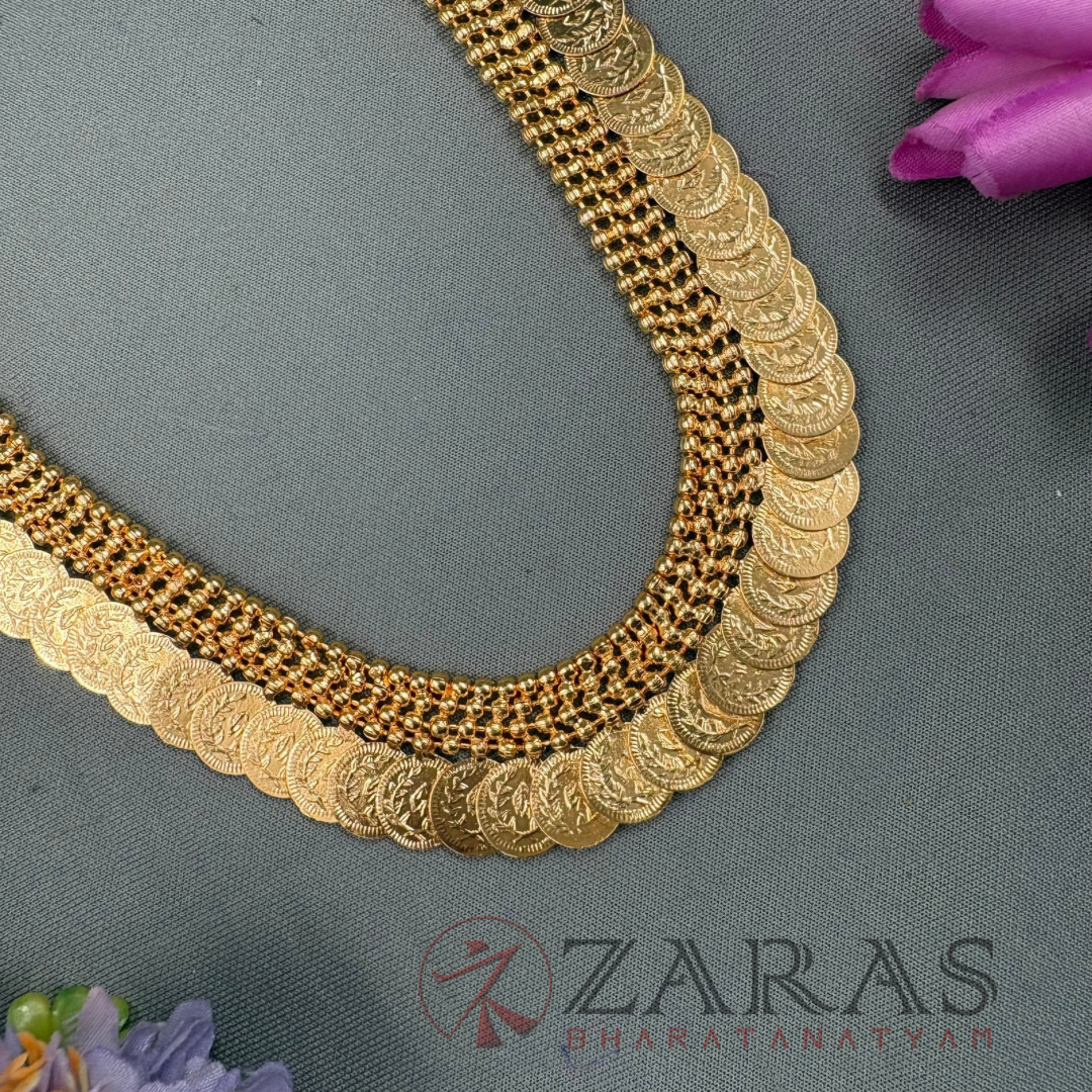 Bharatanatyam Dance Jewellery Haaram - Gold Kaasu Maalai / Long Haaram image 2