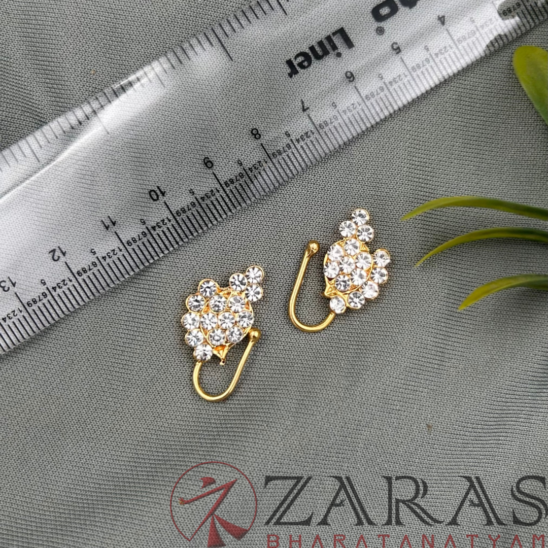 Bharatanatyam Dance Jewellery - Manga Nathu Bullaku White Stone (Right & Left) image 1