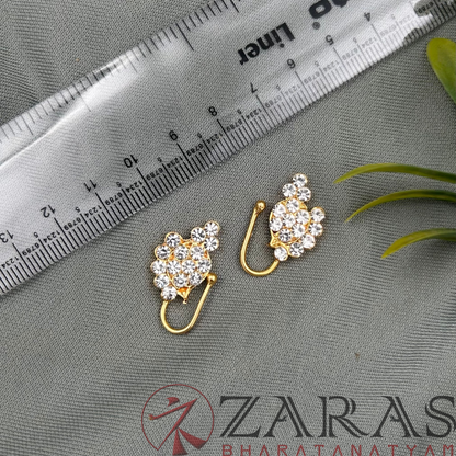 Bharatanatyam Dance Jewellery - Manga Nathu Bullaku White Stone (Right & Left) image 1
