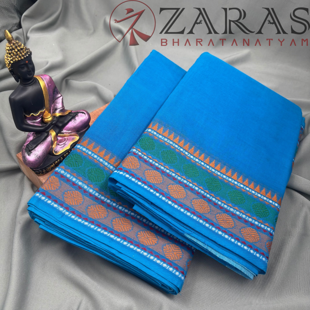 Bharatanatyam Dance Practice Saree - Blue GY Single Coin Border image 2