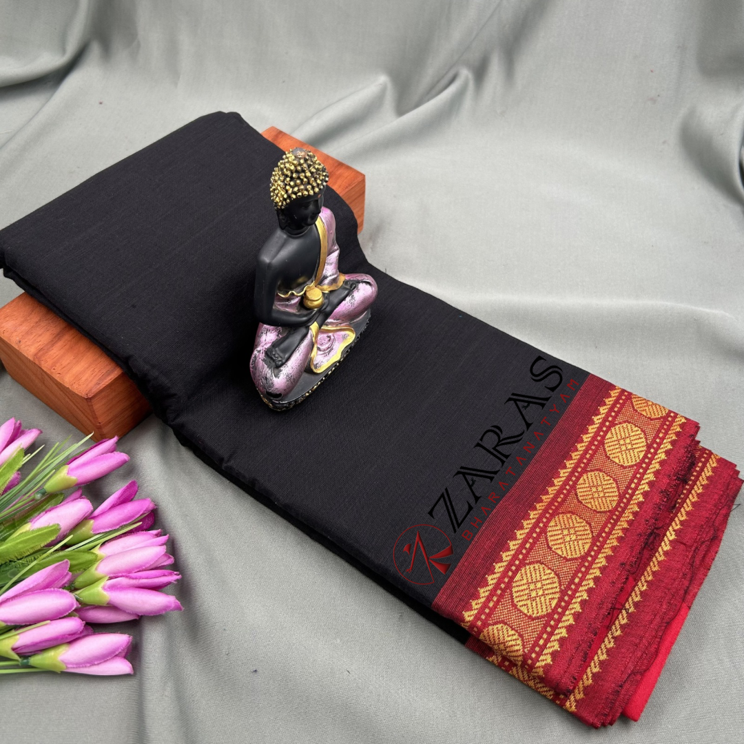 Bharatanatyam Dance Practice Saree - Black with Red Coin Border image 0