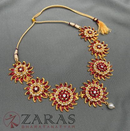 Bharatanatyam Dance Jewellery - Necklace Flower & Sun Red kemp CS image 0