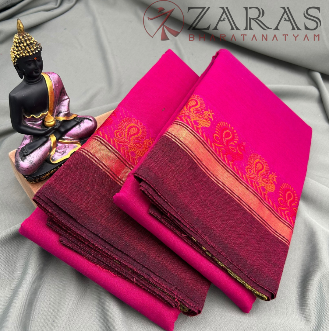 Bharatanatyam Dance Practice Saree - Pink with Purple Small Peacock Border image 1