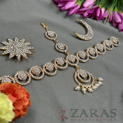 Bharatanatyam Dance Jewellery - Flower Headset White Stone image 0