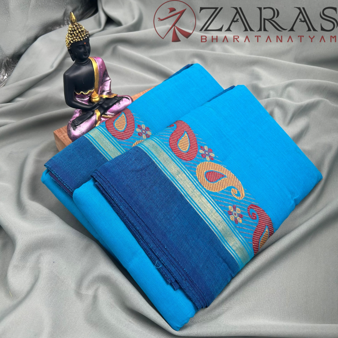 Bharatanatyam Dance Practice Saree - Blue D BL Manga Border image 2