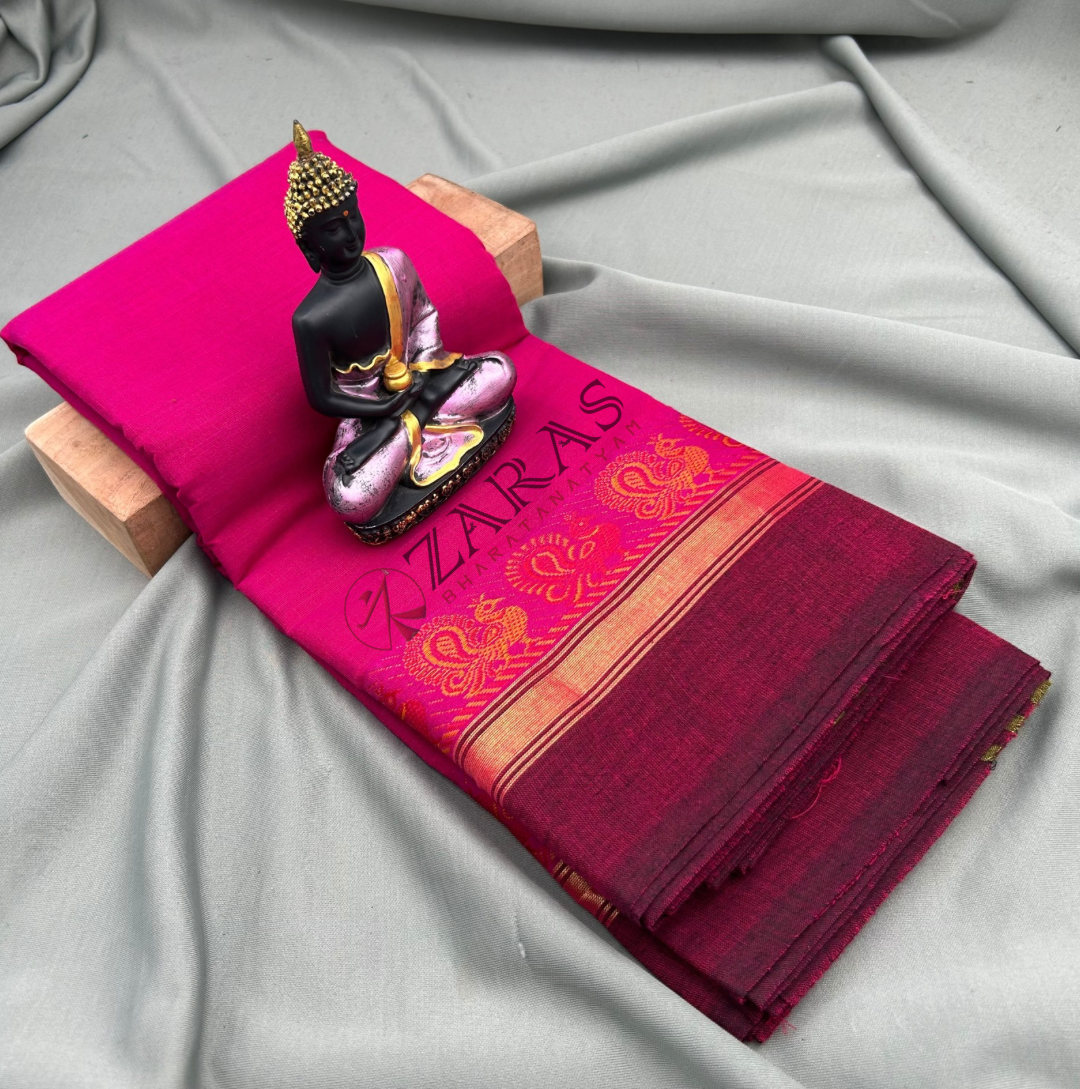Bharatanatyam Dance Practice Saree - Pink with Purple Small Peacock Border image 0