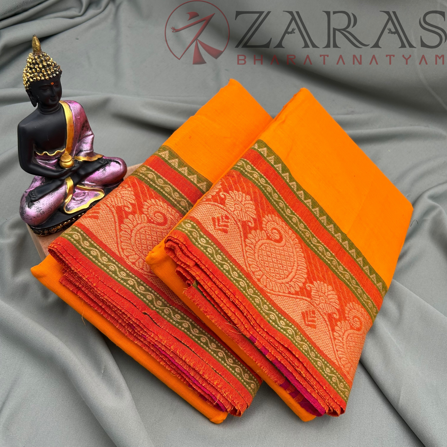 Bharatanatyam Dance Practice Saree - M Yellow with Orange Manga Border (6 mtr) image 1