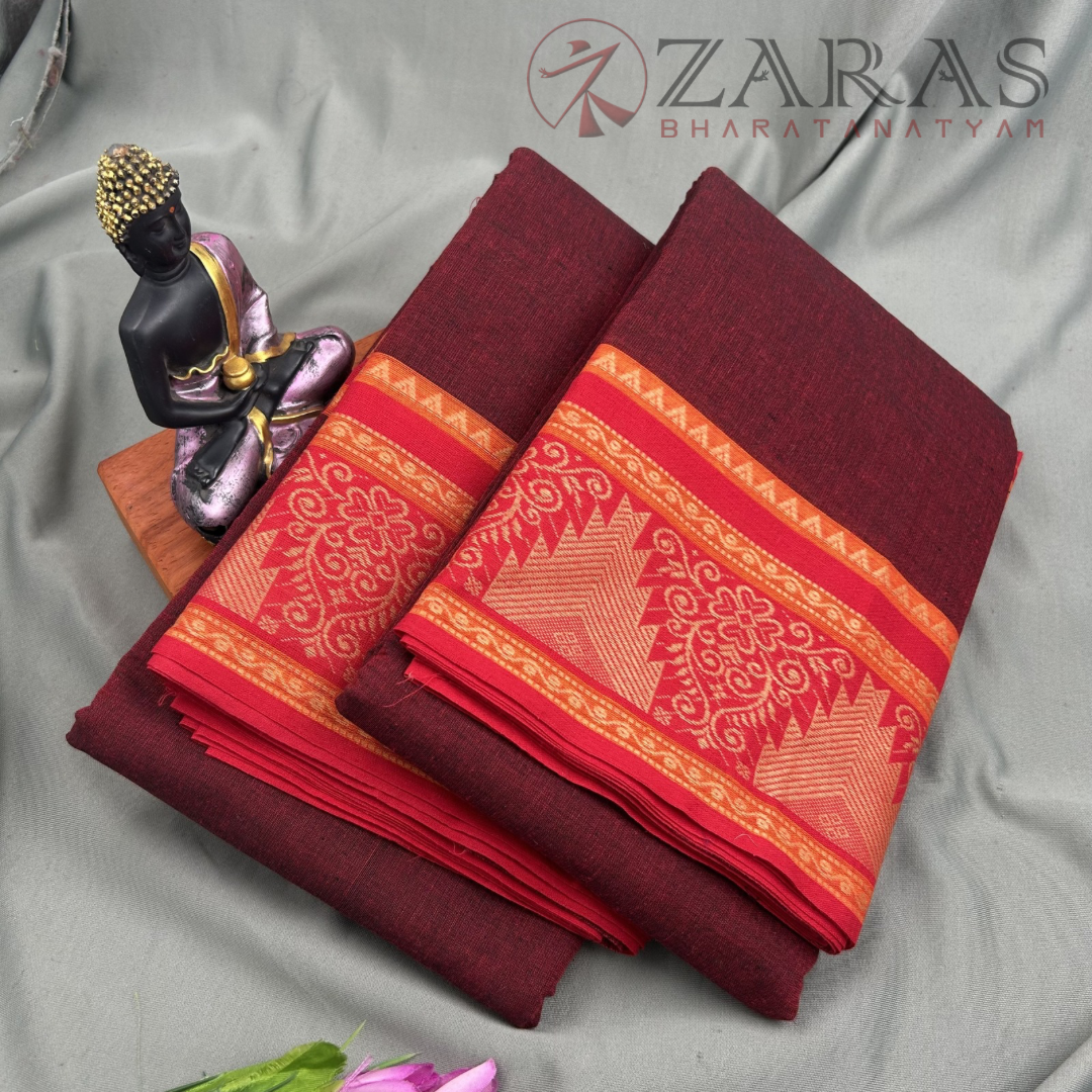 Bharatanatyam Dance Practice Saree - Maroon Mix Red Temple Border (6 mtr) image 1