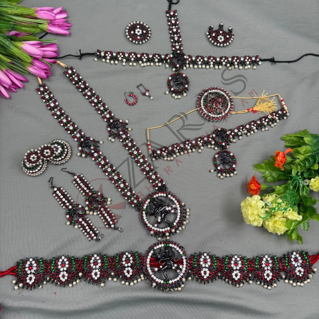 Bharatanatyam Dance Black Jewellery - Nataraj & Lotus Full Set Kemp RGS image 0