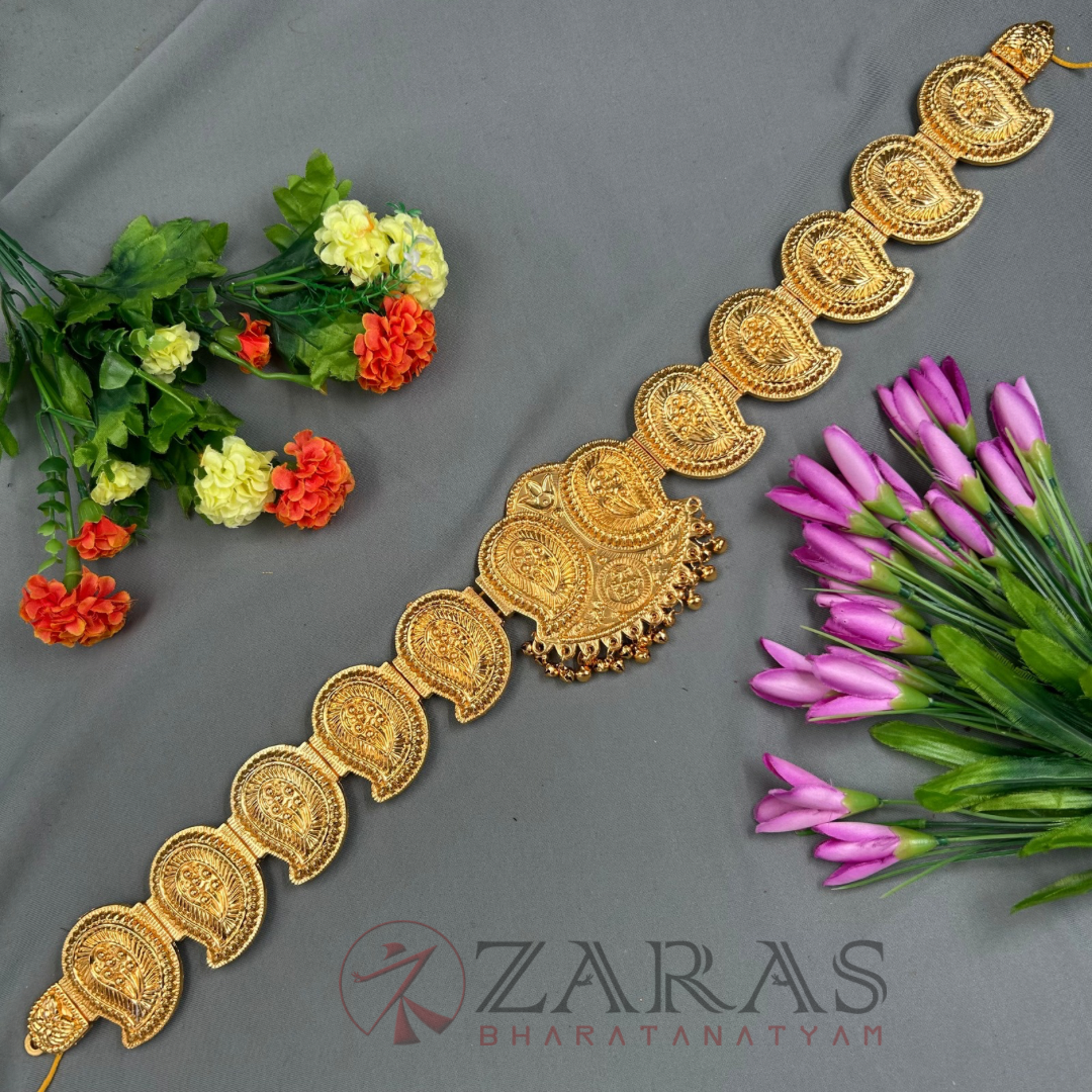 Bharatanatyam Dance Jewellery - Full Gold D Manga Hip Belt (Ottiyanam) image 0