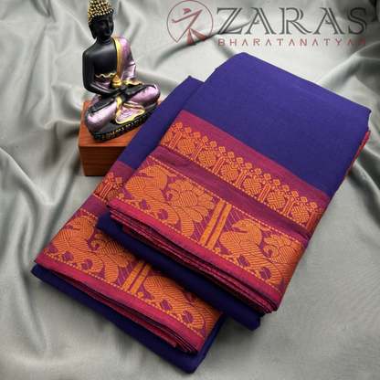Bharatanatyam Dance Practice Saree - D Blue with Maroon Big Peacock Border image 1