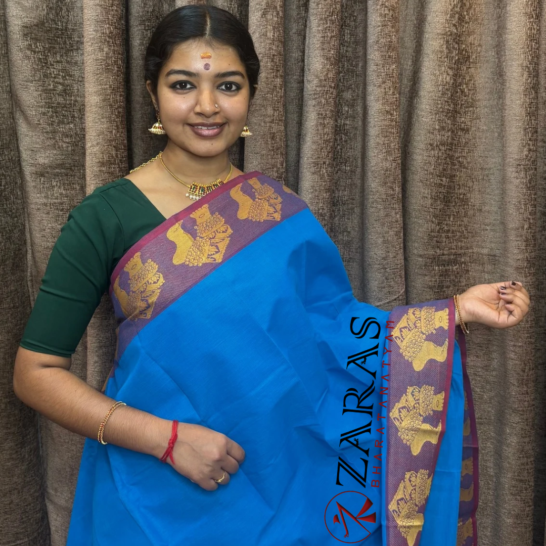 Bharatanatyam Dance Practice Saree - Light Blue Mustard Salangai Border image 0