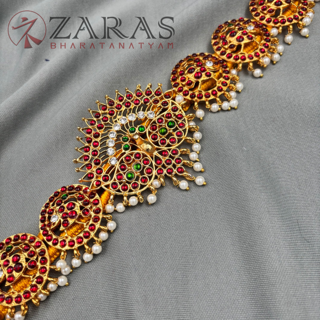Bharatanatyam Dance Jewellery - Peacock R Hip Belt RG CS Kemp (Ottiyanam) image 2