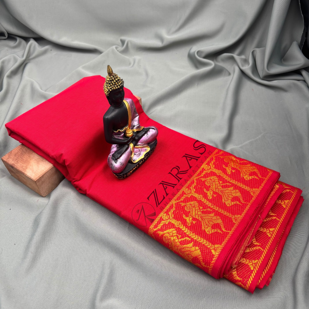 Bharatanatyam Dance Practice Saree - Red Gold Doll Border image 1