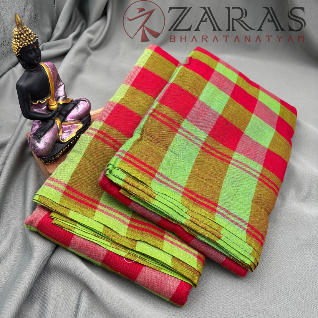 Bharatanatyam Dance Practice Saree - Light Green with Red Plain Border image 1