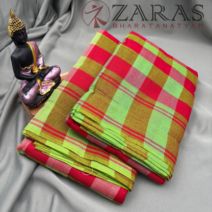 Bharatanatyam Dance Practice Saree - Light Green with Red Plain Border image 1