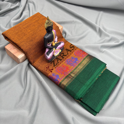 Bharatanatyam Dance Practice Saree - Mustard with Green Peacock Border image 0