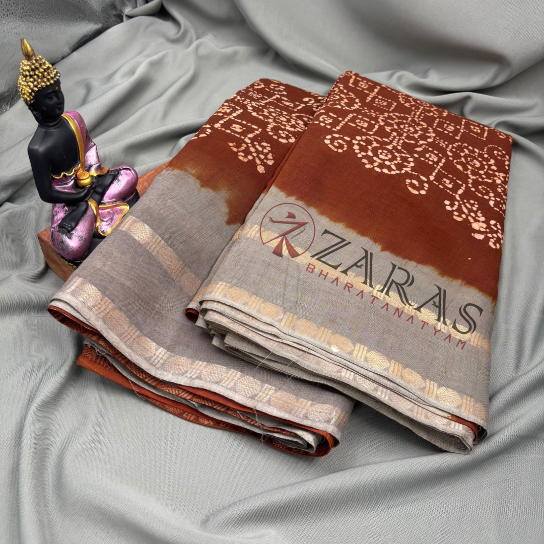 Bharatanatyam Dance Practice Saree - L Brown with Grey Bandini Saree image 2