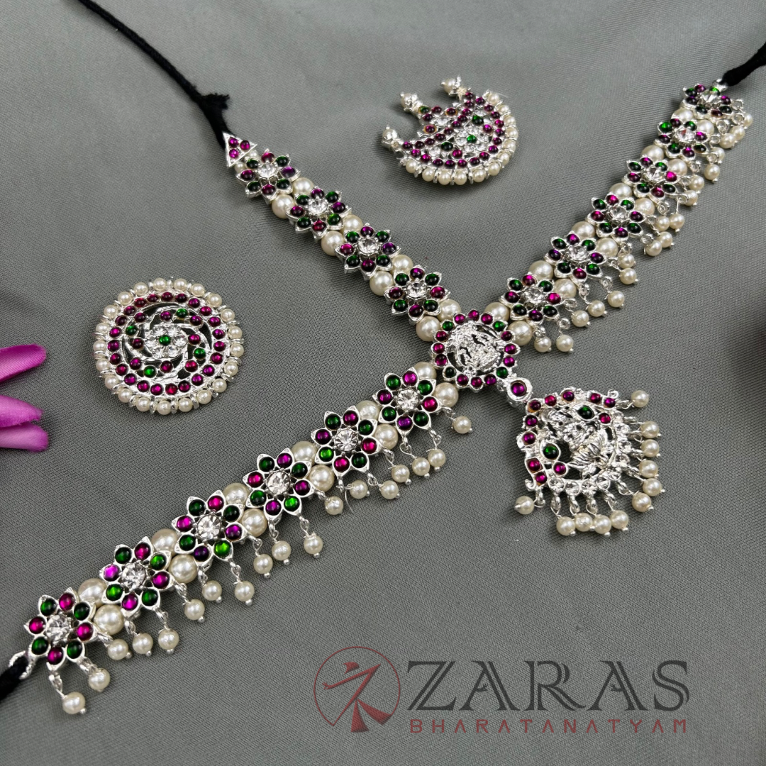 Bharatanatyam Dance Silver Jewellery - Headset Flower & Lakshmi PG Kemp CS image 1