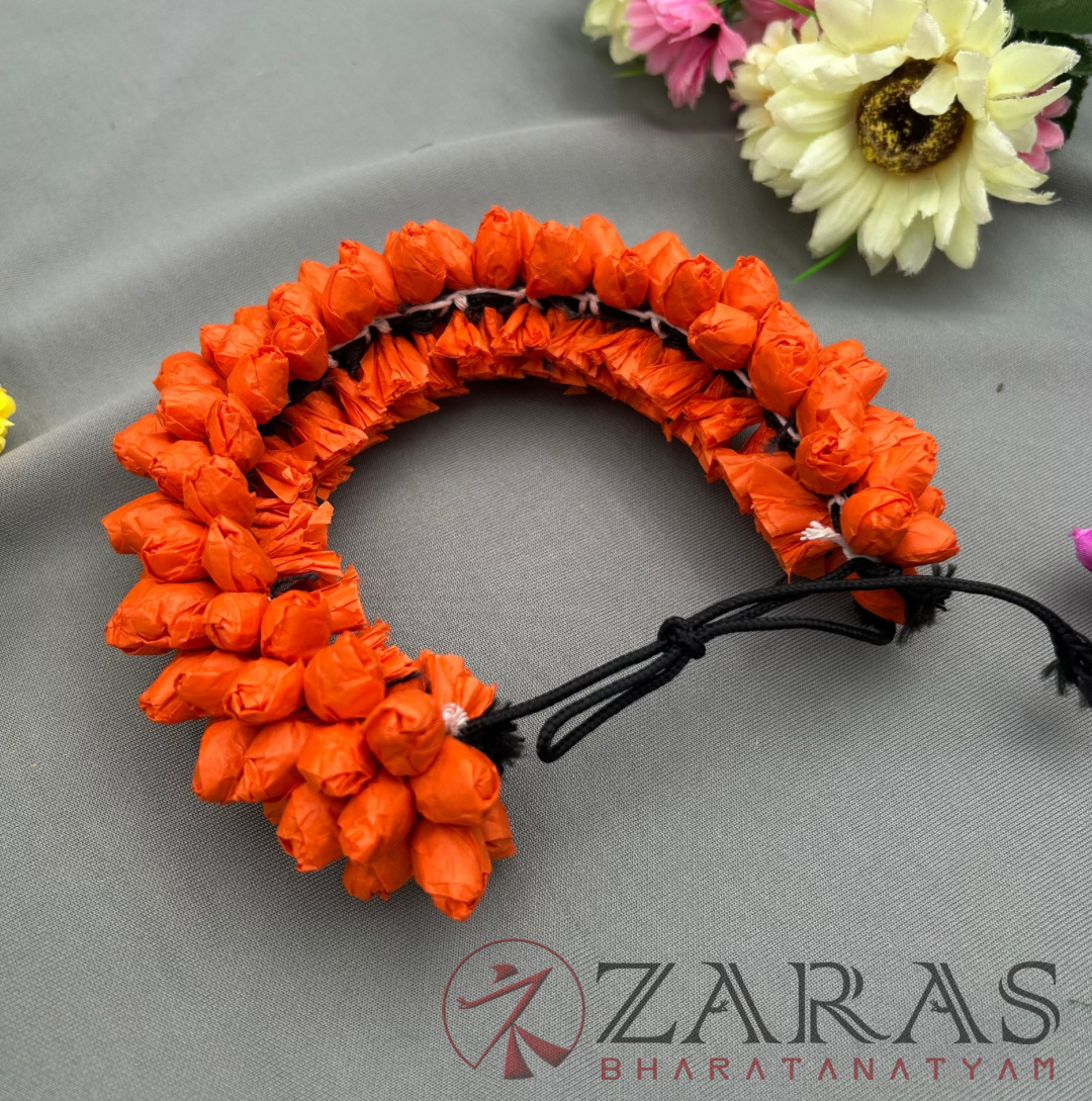 Bharatanatyam Dance Paper Flower - Full Orange Individual Muttu Paper Flower (5 Line) image 3