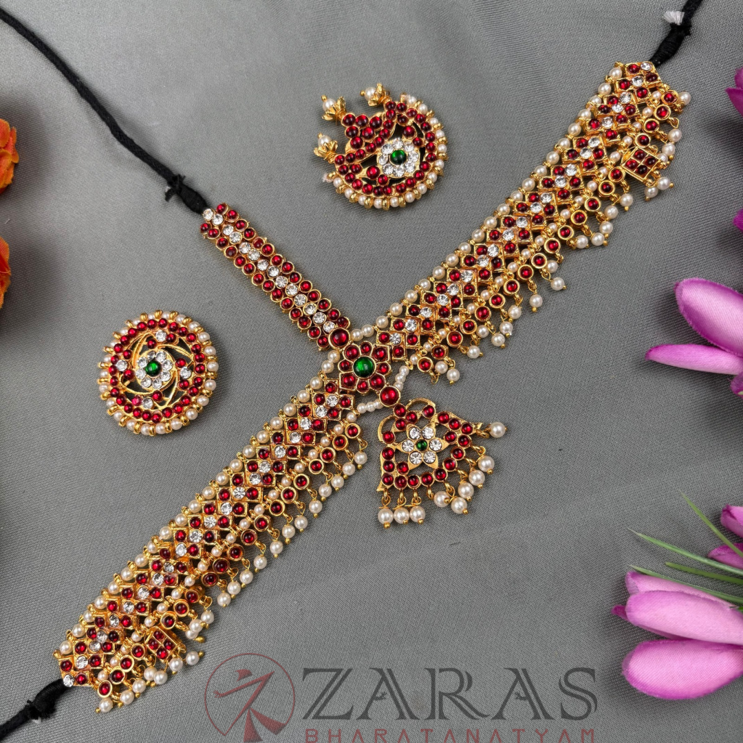 Bharatanatyam Dance Jewellery - Headset V & Leaf RG Kemp Beads CS image 1