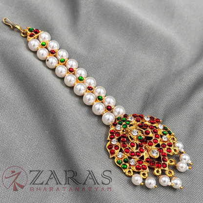 Bharatanatyam Dance Jewellery - Leaf RG Kemp Netti Chutti Bo 2 Line Pearls image 2