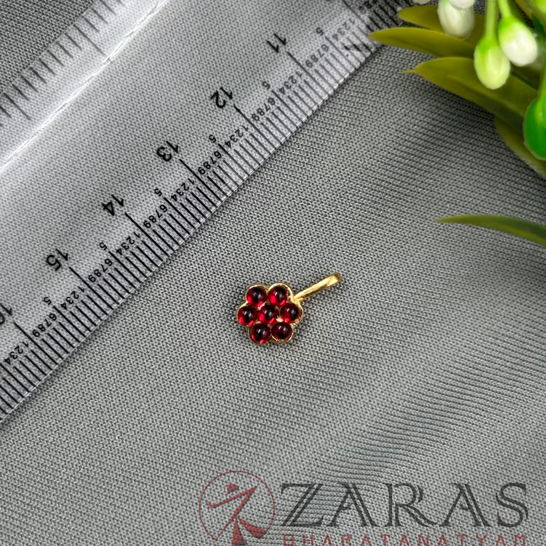 Bharatanatyam Dance Jewellery - 7 S Nose Pin Red kemp image 2