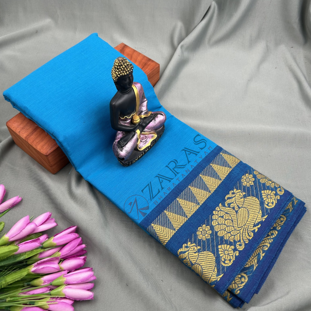 Bharatanatyam Dance Practice Saree - Blue with D Blue Temple Border image 0