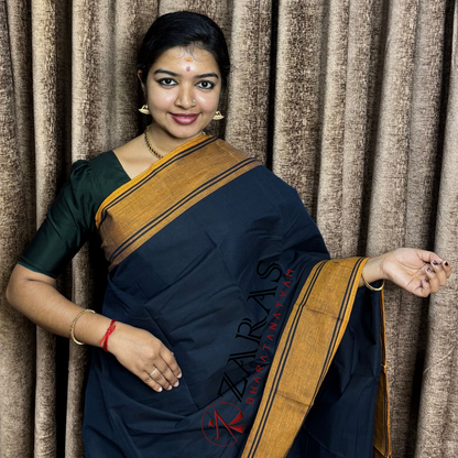 Bharatanatyam Dance Practice Saree - Black Mus Plain Border image 0