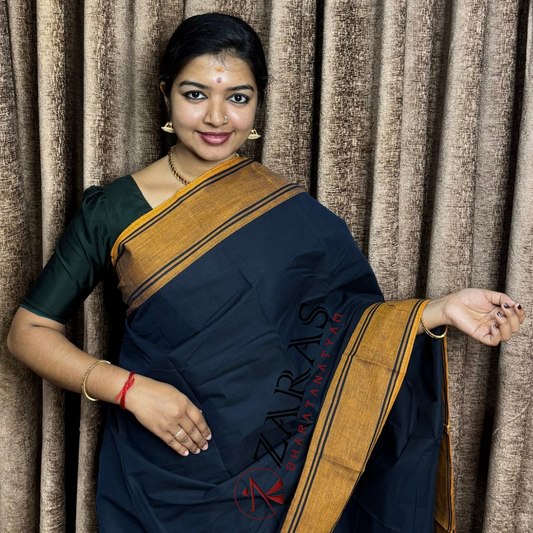 Bharatanatyam Dance Practice Saree - Black Mus Plain Border image 0