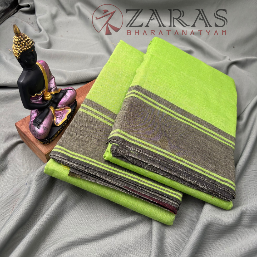 Bharatanatyam Dance Practice Saree - L Green With Bla Plain Border image 2