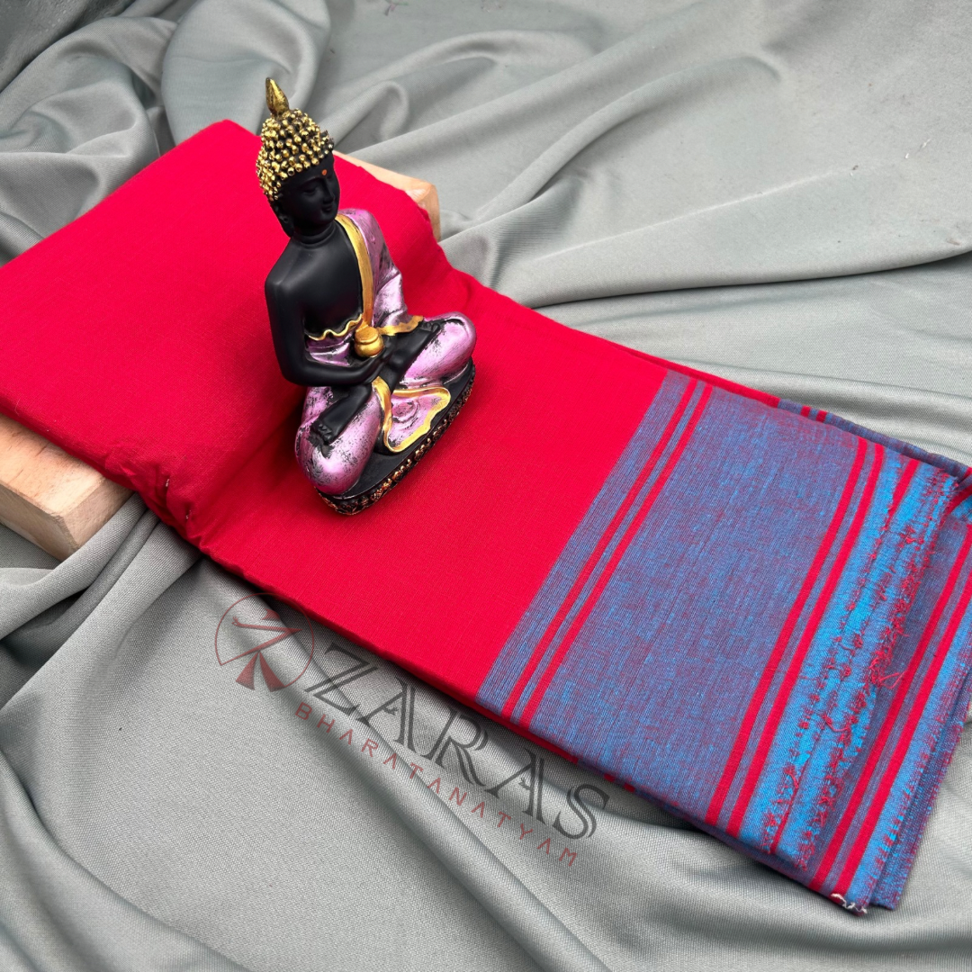 Bharatanatyam Dance Practice Saree - Red Blue Plain Border image 0