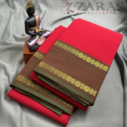 Bharatanatyam Dance Practice Saree - Red with Green Coin Border image 1