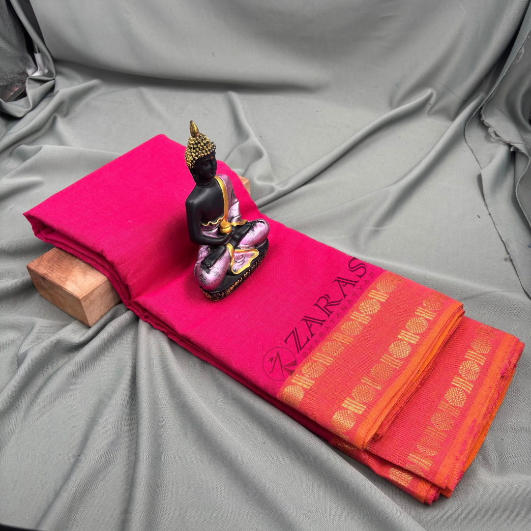 Bharatanatyam Dance Practice Saree - Pink with Orange Double Coin Border image 1
