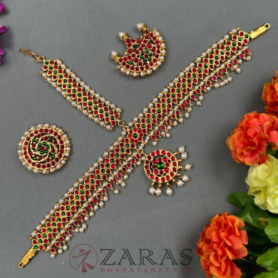 Bharatanatyam Dance Jewellery - Headset Round V PG Kemp Beads CS image 0