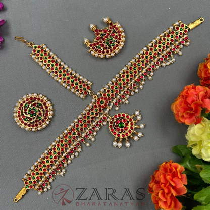 Bharatanatyam Dance Jewellery - Headset Round V PG Kemp Beads CS image 0