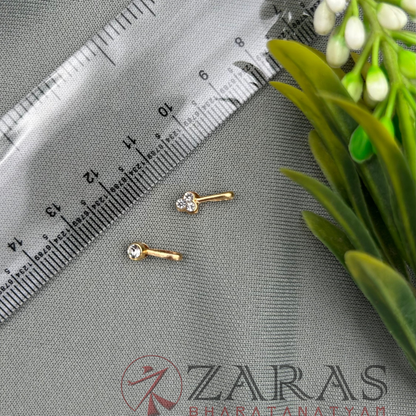 Bharatanatyam Dance Jewellery - Single Stone & 3 Stone Nose Pin (Set of 2 Pcs) image 2