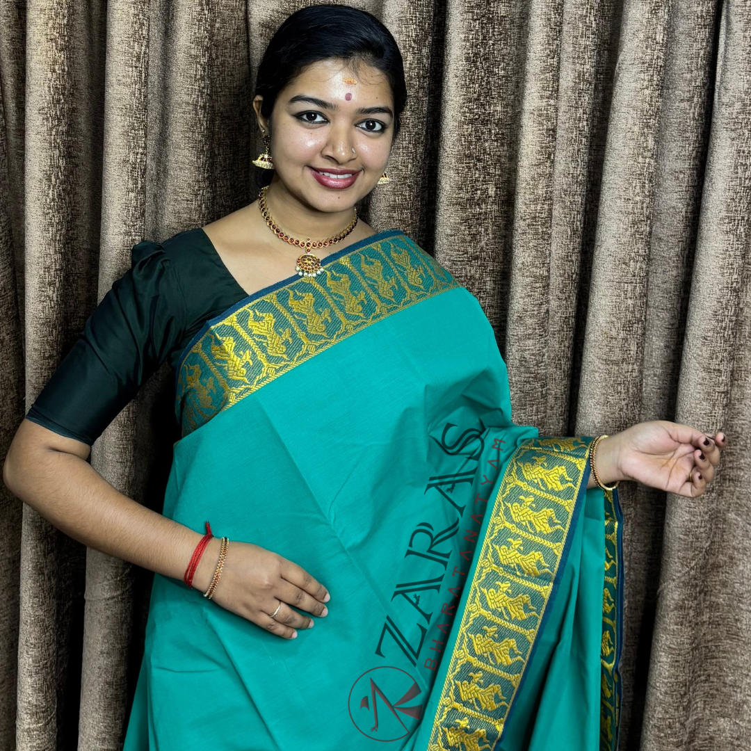 Bharatanatyam Dance Practice Saree - C Green Gold Doll Border image 0