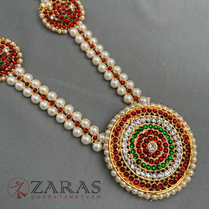 Bharatanatyam Dance Jewellery - Round & 2 Moon RG kemp Beads Haaram / Long Chain image 3