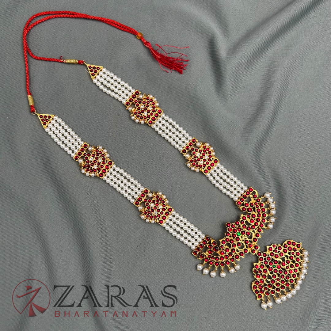Bharatanatyam Dance Jewellery - Haaram 4L Pearl Mo Pen Kemp image 2