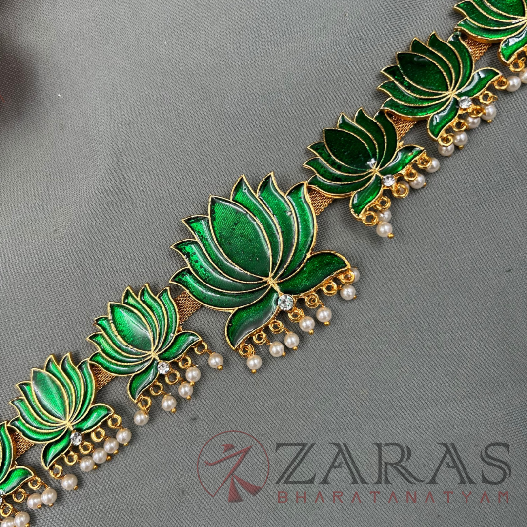 Bharatanatyam Dance Jewellery - Lotus Green Enamel Hip Belt RG Kemp CS (Ottiyanam) image 1