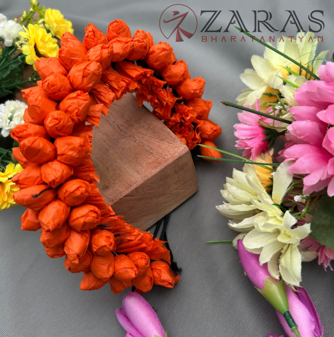 Bharatanatyam Dance Paper Flower - Full Orange Individual Muttu Paper Flower (5 Line) image 2