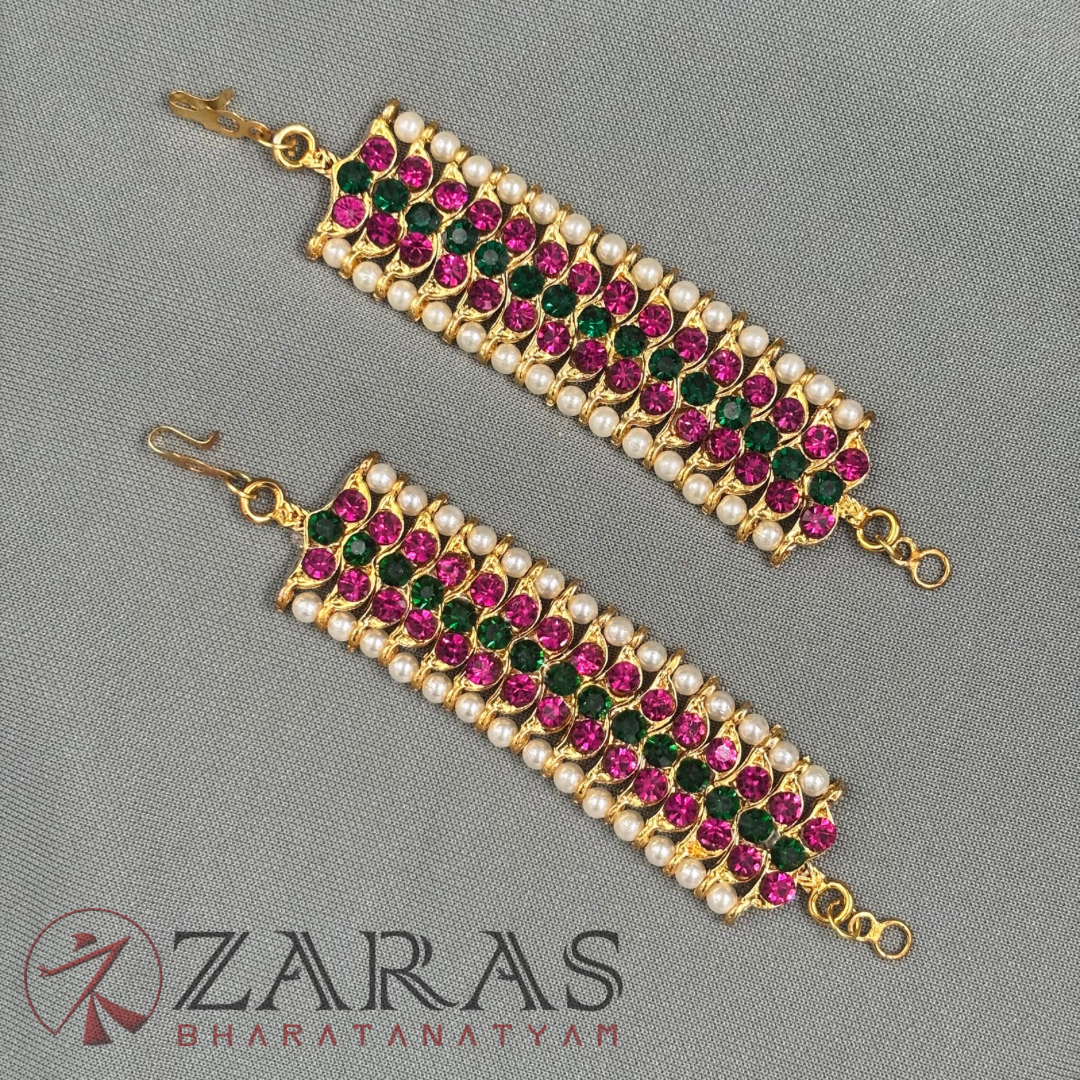 Bharatanatyam Dance Jewellery - MI Maatal Pink with Centre Green Stone image 2