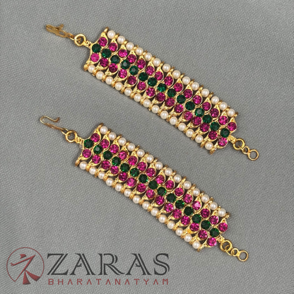 Bharatanatyam Dance Jewellery - MI Maatal Pink with Centre Green Stone image 2