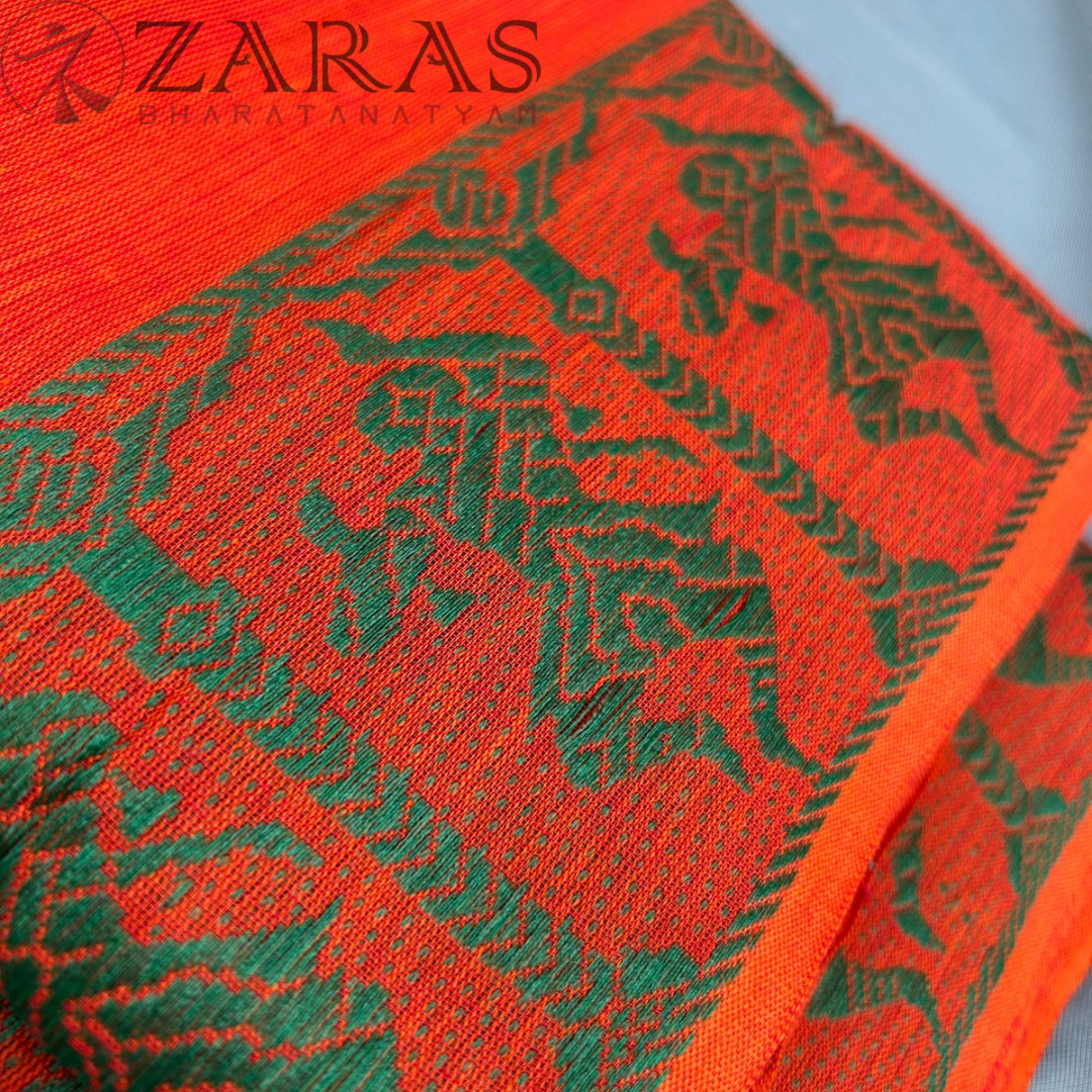 Bharatanatyam Dance Practice Saree - Dark Orange Green Doll Border image 1