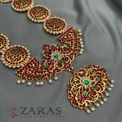 Bharatanatyam Dance Jewellery - 5 Round with Pea Pearls RG Kemp Haaram image 3
